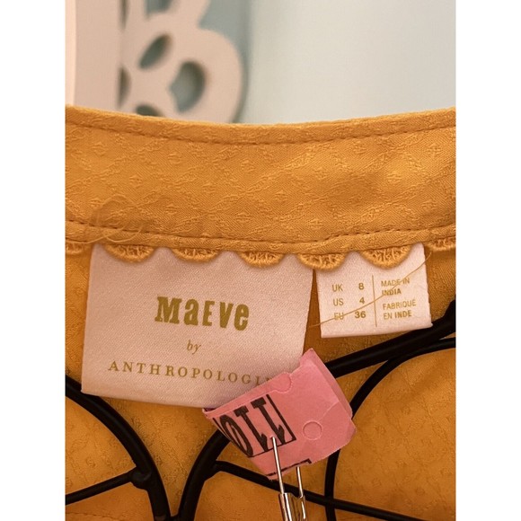 Anthropologie 4 Maeve Mustard Yellow Flowy Long Sleeve Top Sz 4 - Picture 4 of 5